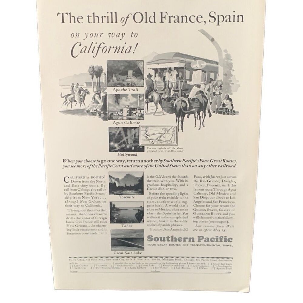 Vintage 1931 Southern Pacific Old France Spain Ad Advertisement